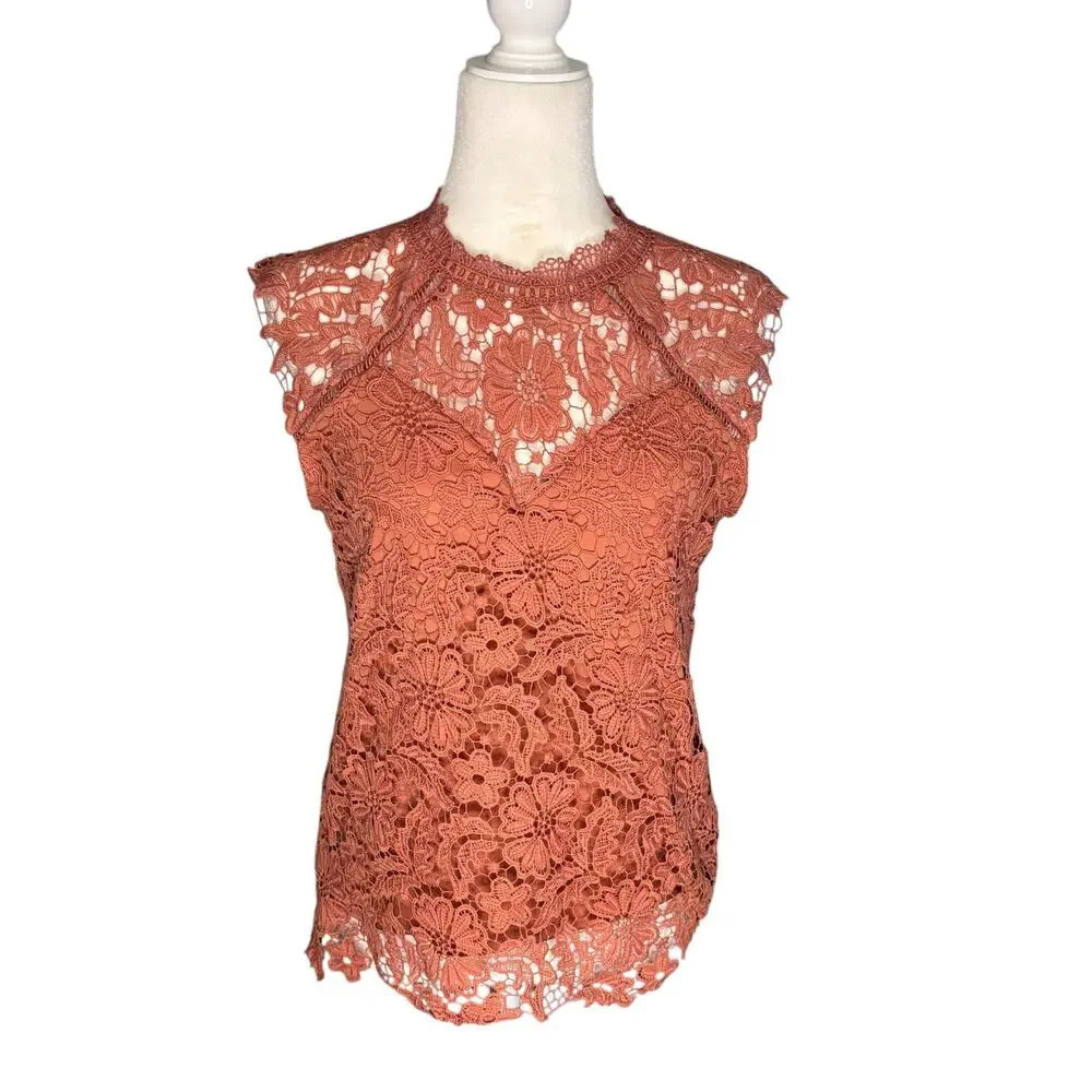 Avida Peach Lace Lined Sleeveless Blouse Size S